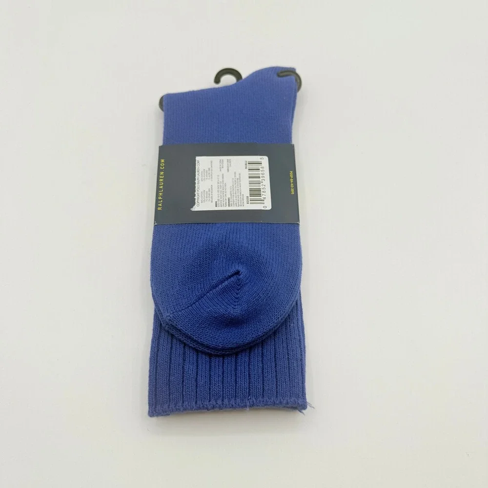 Polo Ralph Lauren Crew Socks Mens 10-13 Blue Pony Logo Classic Ribbed Cotton NEW